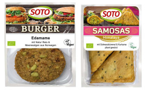 Burger Edamame und Samosas Himalaya