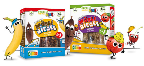 Freche Freunde pr&auml;sentiert M&uuml;sliriegel und Knusper-Kugeln